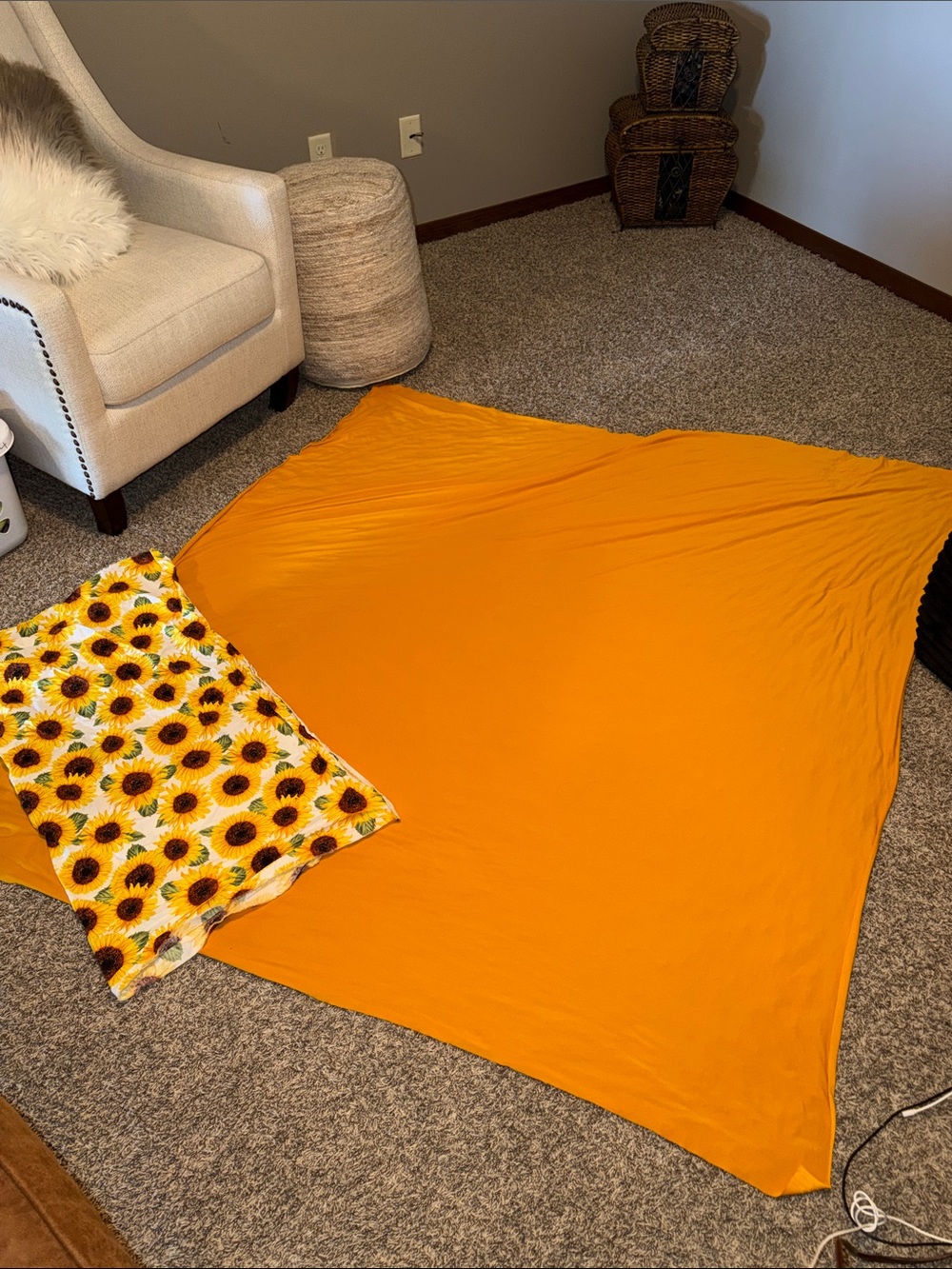 Sunflower Print & Dark Yellow Fabric